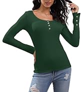 HDLTE Women's Henley Shirts 2024 Long Sleeve Casual Fall Top Button Ribbed Knit Basic Blouses