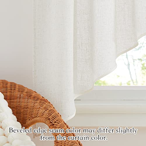 RYB HOME Flax Linen Curtains 24 inch Length, Semi Sheer Window Topper Tiers for Home Office Guest Room Cabinet, Rod Pocket Breathable Privacy Assured, W 42 x L 24 inches, Linen, 2 Panels