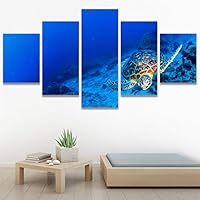SIGNWIN 5 Panel Canvas Wall Art Modern Art Dramatic Fish Jellyfish Marine Life Multicolor Nautical Photography for Home Decorations Ready to Hang - 60