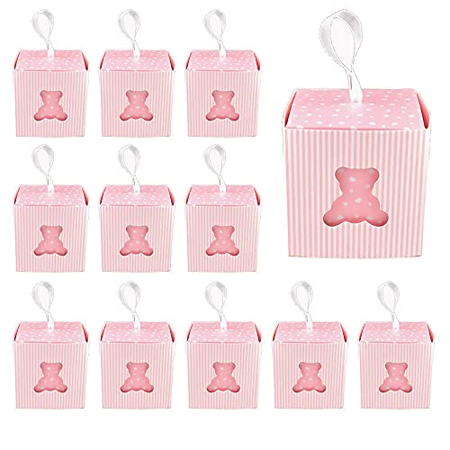YUMUN 50 Pièces Papier Boite Bonbons Coffret Cadeaux, Bonbonnière Baptême Bébé, Boîte Cadeau de Bonbons en Ruban, pour Baptême de Bébé, Communion, Mariage ou Fête Anniversaire (Rose) Cover