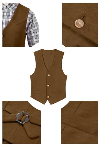 Kids Western Suede Vest for Toddler Boy Leather Cowboy Dress Vests for Child Slim Fit Retro Style Waistcoat2