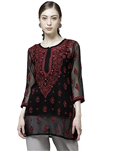 Ada Hand Embroidered Indian Chikankari Georgette Top Tunic Kurti with inner for Women A911135