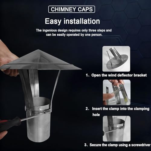 2.4" 2.8" Chimney Cap - 304 Stainless Steel Rainproof Fireplace Roof Cover, Tapered Top Design, Adjustable Bottom for Optimal Airflow & Ventilation (5.12" Exhaust Vent Caps)