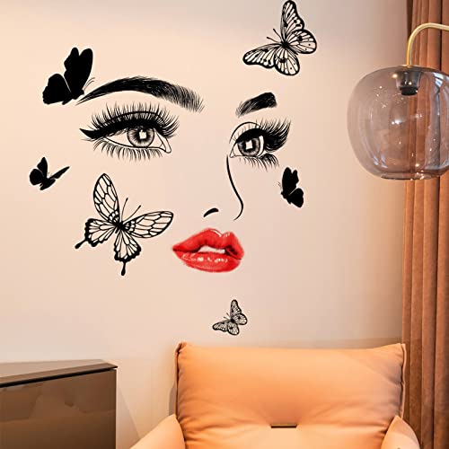 OOTSR Inspirational Wall Decal,Vinyl Beauty Girl Face Eyes Lips Wall Sticker,Butterfly Confident Feminine Wall Sticker,Removable Art Decals for Bedroom Living Room - Image 2