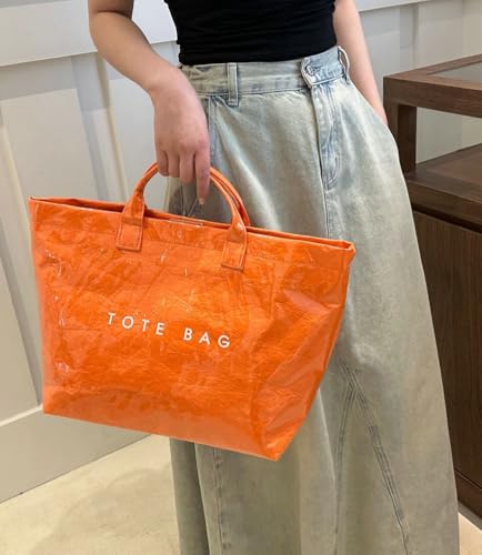 Image of Caistre Women's PVC Tote Handbags Shoulder Bag Winter Fall Fashion Kraft Paper Tote Bag Y2K Large Shopping Bag