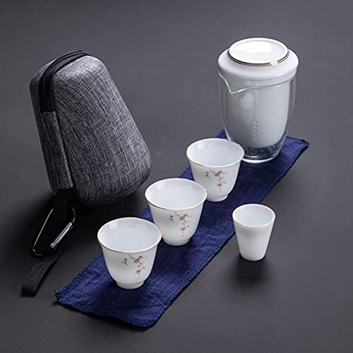 XiaoHeJD Servicio de Porcelana Tazas de té Gaiwan Taza de la Tetera de la Ceremonia del té, Juego de té Chino portátil de Kung Fu, Taza de cerámica de Viaje con Bolsa Cover