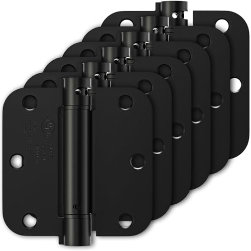 Luxbaro 6 Pack Self Closing Door Hinges 3.5 Inch, Matte Black Spring Loaded Hinges with 5/8'' Radius Corners, Adjustable Tension for Garage, Front Door, for Left and Right Hand Door, UL Listed