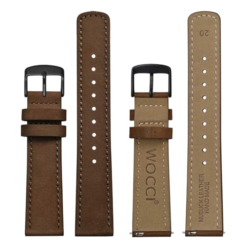 WOCCI Retro Watch Straps, Nubuck Leather, Quick Release Replacement Bands, Stainless Steel Buckle, Band Width 18mm 20mm 22mm