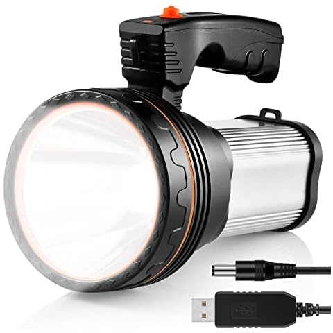 AF-WAN Super Bright Rechargeable Torch,Powerful LED Searchlight 6000 Lumens Portable Led Flashlight Spotlight Heavy Duty High Power Hand held Search Torch Light Waterproof Camping (Silver) Cover