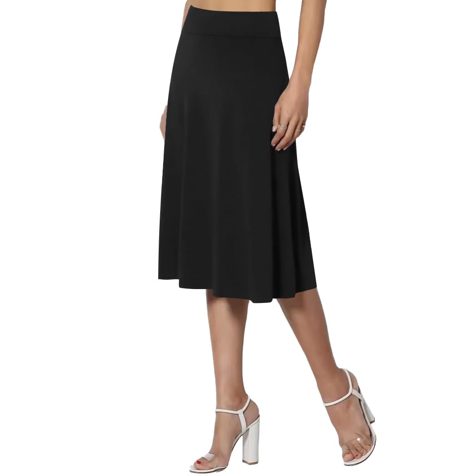 Rooscier Women's A Line High Waist Flowy Casual Midi Skirts4