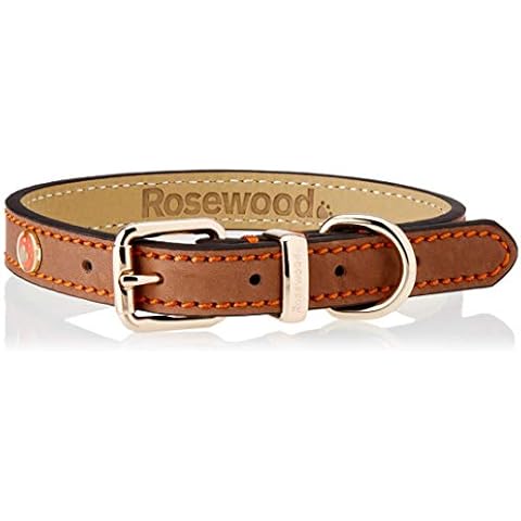 Rosewood Brown Leather Dog Collar with Paw Print Cover