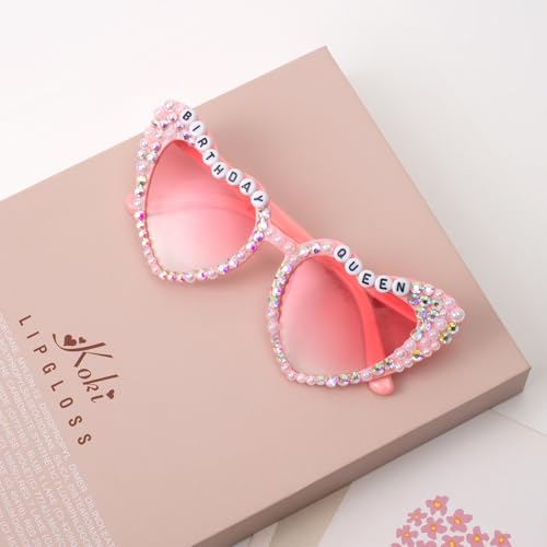 Birthday Glasses for Girls, Birthday Queen Sunglasses for Women, Pink Rhinestone Heart Shaped Party Glasses for Birthday Gifts Accessories4