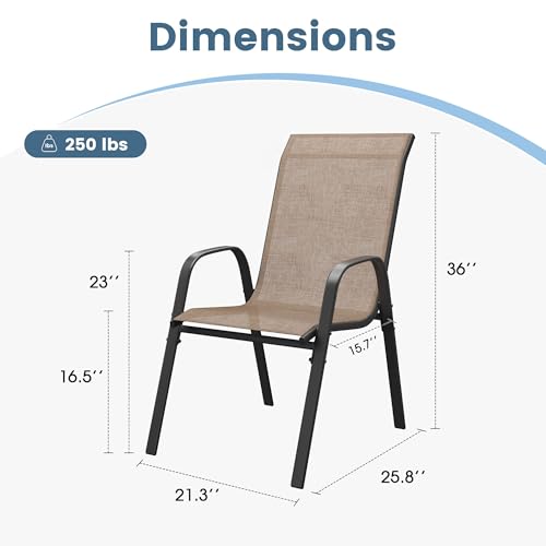 Image of DIFY Patio Chairs Set of 8, Stackable Outdoor Dining Chairs Set with Breathable Textilene High Back and All-Weather Metal Frame for Garden, Backyard, Deck, Brwon