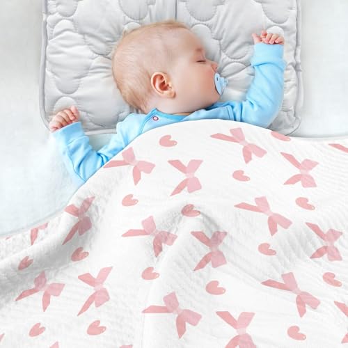 Coquette Pink Ribbon Bow Hearts Baby Swaddle Blanket for Boys and Girls, Muslin Baby Receiving Swaddle Blanket, Soft Cotton Nursery Swaddling Blankets for Newborn Toddler Infant2