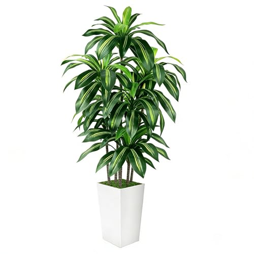5FT Fake Plant Artificial Dracaena Tree Indoor - Faux Plants Indoor Tall with White Planter - Fake...