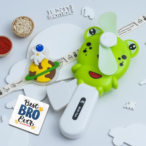 Image of eCraftIndia Spaceman Rakhi for Kids with Best Bro Ever Fridge Magnet | Kids Rakhi for Brother Bhaiya Bhai | Mini Fan Gift | Roli Chawal Pack