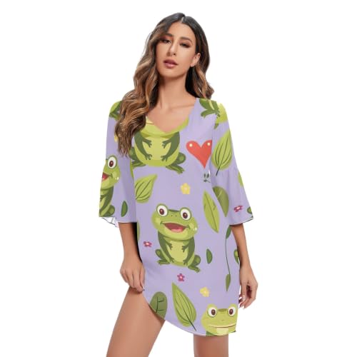 Robe hawaïenne de soirée à motif grenouille de dessin animé avec manches 3/4 fluides