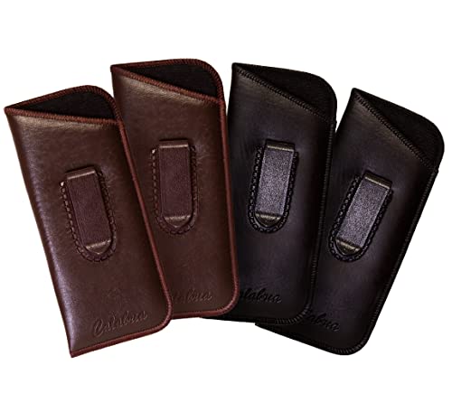 Image of Calabria Slim Half Clip Soft Eyeglass Case 4 PACK-2 Black & 2 Brown Syn. Leather