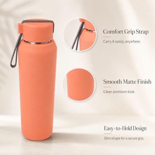 Image of Stainless Steel Water Bottle for School Office Travel | Printed Water Bottle | Drinking Bottle for Home Gym College | Stylish Bottle for Daily Use Picnic & Gifting (Peach Pink)