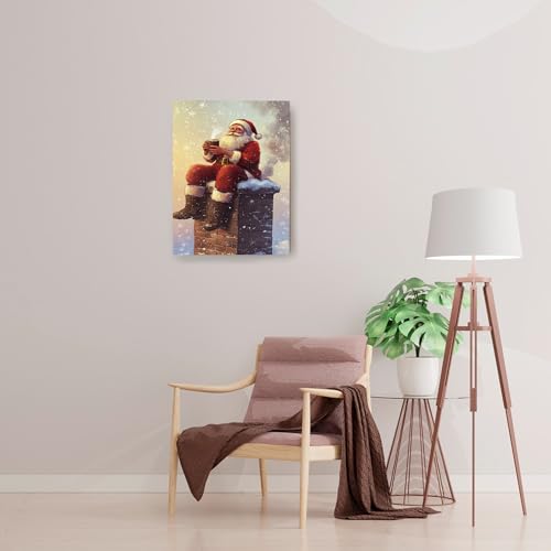 Décoration murale Père Noël rouge 40x50 cm pour salon d'hiver - 3