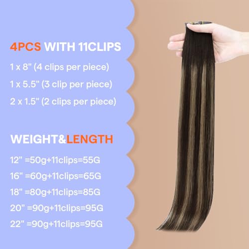 Image of Full Shine Invisible Clip in Hair Extensions Real Human Hair, Balayage 4Pcs