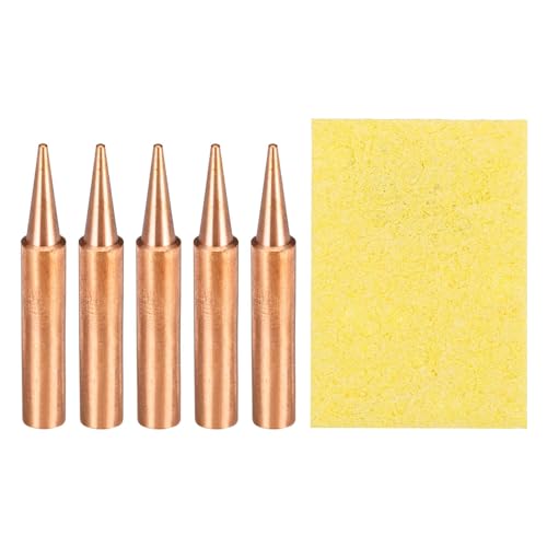 Image of MECCANIXITY 5 Pcs 900M Soldering Iron Tips Copper Non-magnetic Welding Head with Cleaning Sponge Pad Replacement for Solder Station Tip (900M-T-B)