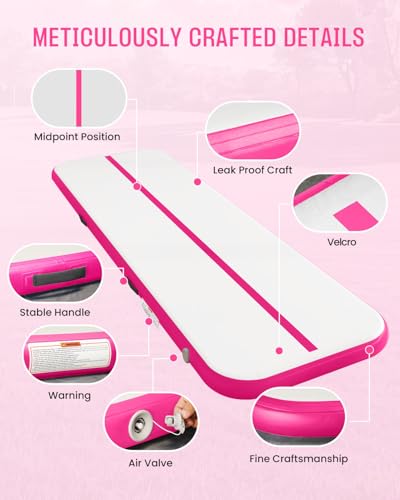 SWRORDAWN Inflatable Gymnastics Mat 13ft, 4 inches Thickness Gymnastic Mats with Electric Pump and Carry Bag for Kids Home Use Outdoor Training Yoga Cheerleading Gym Studio Backyard Park, Pink — view 3