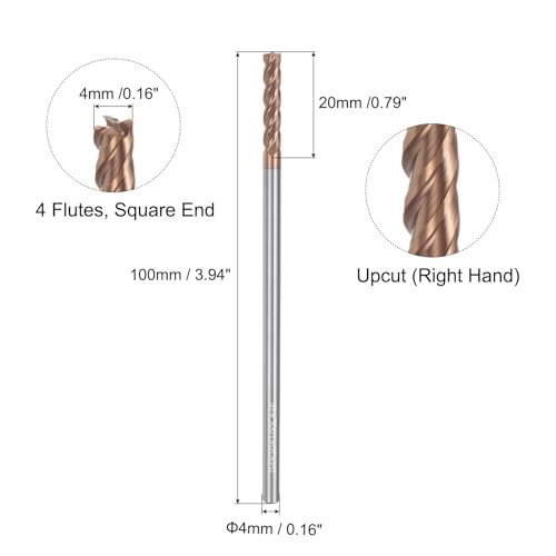 Image of uxcell 2pcs 4mm Dia 4mm Shank Square Nose End Mill 4 Flutes HRC55 Carbide AlTiN Coated CNC Router Bits Cutter Tools for End Milling CNC Machining