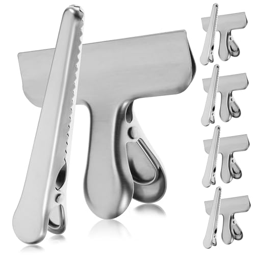 QUMIIRITY 10個 ステンレス製食料保存用クリップ 中型票据? 大型???付き スナック袋密封用収納クリップ 再利用可能で耐久性食品用バッグ