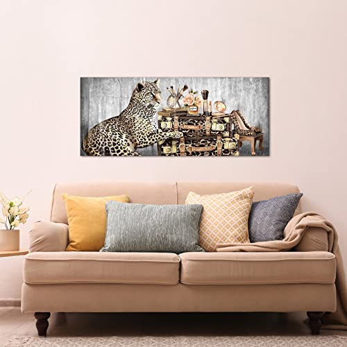Kalormore Leopard Fashion Picture Poster Vintage Makeup Accessories Bags High Heel Shoes Glam Poster Canvas Prints Wrapped On Wood Frame For Woman Girl Bedroom Beauty Salon Makeup Room Wall Decor #TOP1