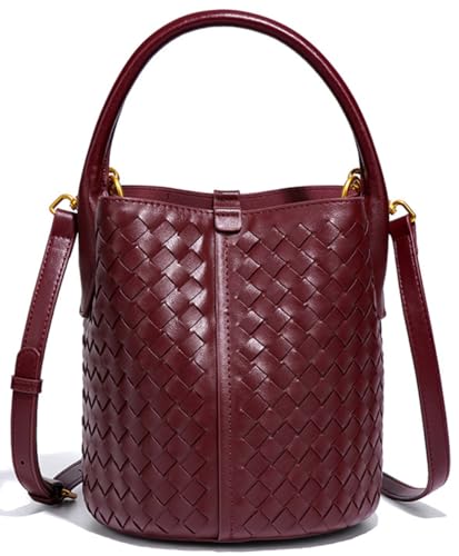 Women's Handwoven Bucket Bag Crossbody Handbag Leather Tote Bag Shoulder Purse Work Travel Woven Bag Top Handle Hobo Handbags