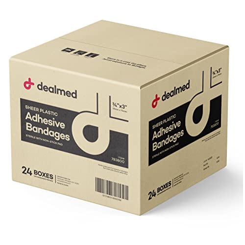 Dealmed Sheer Plastic Flexible Adhesive Bandages – 100 Count (24 Pack) Bandages With Non-Stick Pad, Latex Free, Wound Care For First Aid Kit, 3" X 3/4" #TOP21
