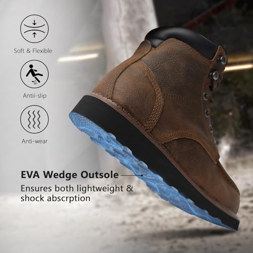Mens Vintage Wedge Work Boots - ASTM Steel Toe + Lightweight + Shock Absorption + Slip Resistant + 2 Different Insoles4