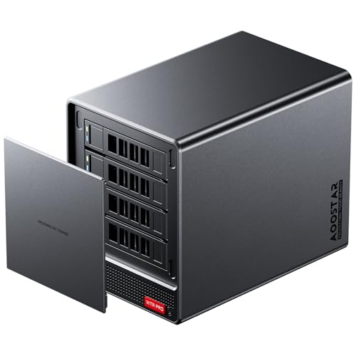 AOOSTAR Ryzen 7 5825U 4 Bay NAS Mini PC, Kein RAM Keine SSD NAS Desktop Computer, 2*M.2 NVMe-Steckplätze, 2,5'/3,5' SATA x4-Speicher(bis zu 4x22TB) Keine Festplatte, nur 4 Festplattenrahmen Kein OS