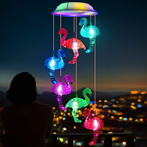 Solar Wind Chimes - Flamingo Decorations Gifts For Mom/Grandma/Women/Daughter/Neighbors,Outdoor Decor Waterproof Color Changing Lights,Memorial Wind Chimes,Birthday Gift,Gardening Gift,Mom's Best Gift #TOP5