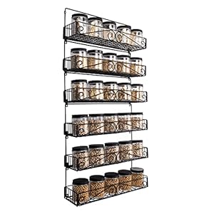 SWOMMOLY Wall Mount Spice Rack, 6 Pack Large-capacity Spice Racks, Stackable Foldable Spice Cans Organizer Shelf, Black