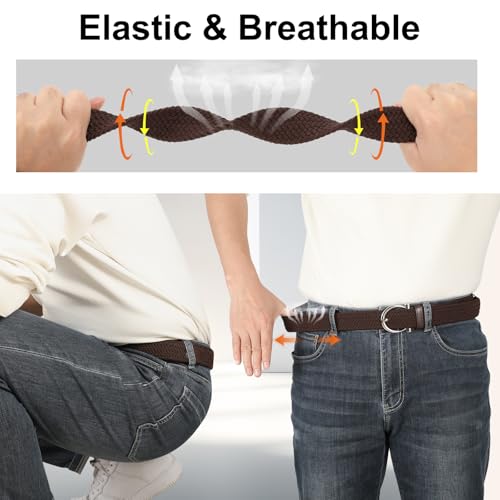 Golf Belts for Men, Nylon Web Braided Stretch Belt, 1.38" Elastic Adjustable Mens Belts for Jeans Pants Casual4