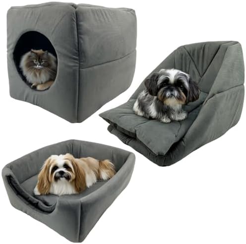 Cama Toca Iglu 3 em 1 Suede Cachorro Gato Frio Quente Pet P (Cinz...