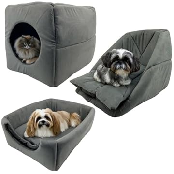 Cama Toca Iglu 3 em 1 Suede Cachorro Gato Frio Quente Pet P (Cinza)