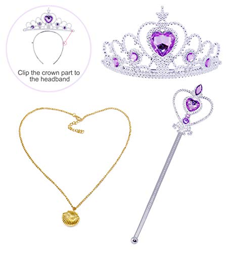 HenzWorld Mermaid Costume Princess Dress Birthday Party Role Pretend Cosplay Outfit Jewelry Necklace Accessories Fish Scale Tails Skirt Ruffle Hem Little Girls 3-4 Years - Thumbnail 2