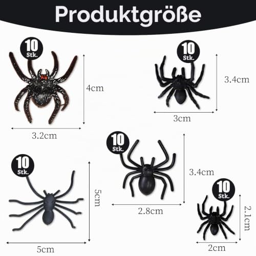 50 Stück Spinnen,Halloween Spinne,Deko Spider Plastik,Decoration Kleine Mini Gruselig Halloween-Spinne,Indoor Kunststoff Scherzartikel,Realistic Sehr aus Plastikspinnen,Toy Widerlich Spinnhalloween