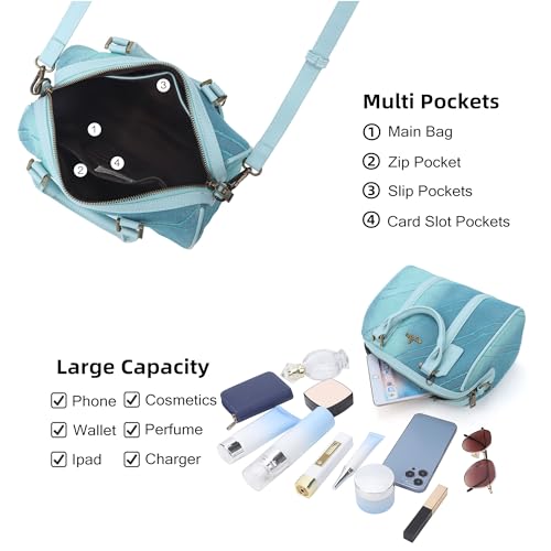 Image of Angel Kiss Women Satchel Purses and Handbags Vegan Leather Boston Barrel Bag Top Handle Shoulder Purse with Crossbody Strap | Vegan Leather