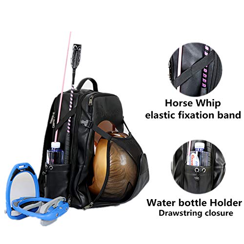 UNISTRENGH Professional Equestrian Backpack with Concealed Mesh Helmet Holder Waterproof Horse Riding Boots Bag (Black(PU))