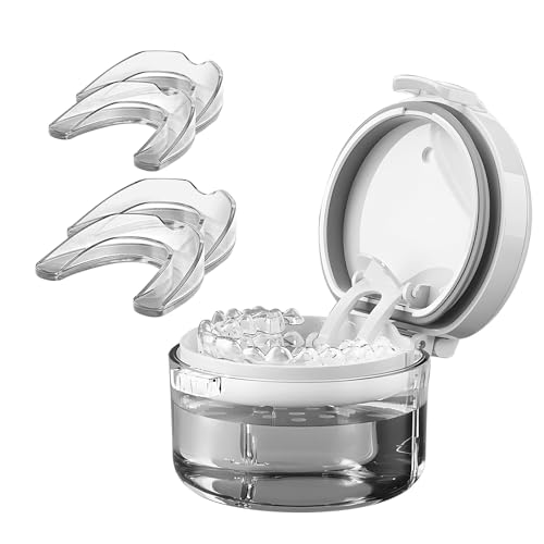 Image of 4 Pack Moldable Mouth Guard for Teeth Grinding at Night with Denture Bath Box for Adults Kids, Mouthguards for Grinding Teeth Dental Guard for Clenching Teeth, Sport Athletic, Whitening Tray