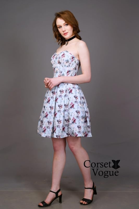 Image of CORSETVOGUE Floral Printed Steel Boned Overbust Stylish Western Corset Dress for Women