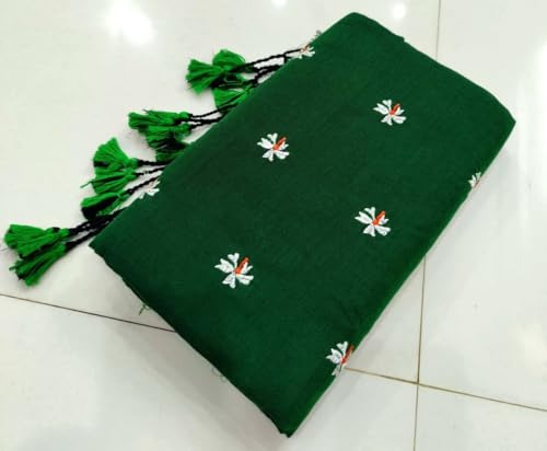 Image of Women's Floral Embroidered Handloom Pure Cotton Saree