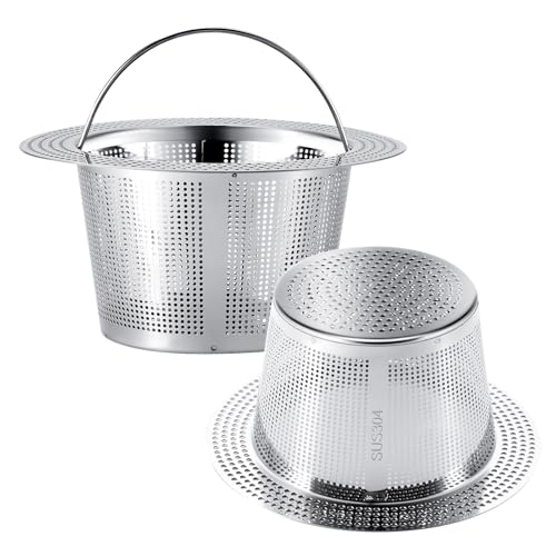 Xonusin 2 Pcs Kitchen Sink Drain Strainer, 304 Stainless Steel Kitchen Sink Strainer with Portable Handle, 4.21 Inches Large Kitchen Drain Strainer Basket