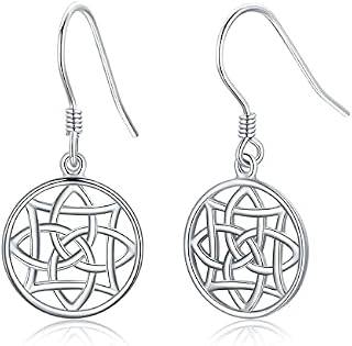 Celtic Earrings 925 Sterling Silver Round Simple Earrings Hypoallergenic Dangle Drop Earrings Irish Knot Jewellery Gifts for Women Birthday