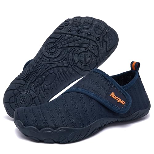 Racqua Boys Water Shoes Kids Girls Breathable Beach Shoes Quick Dry Outdoor Sports Lightweight Non-Slip Swim Pool Shoes Navy/Orange Big Kid 3