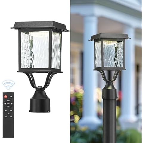 Beionxii Outdoor Post Lights Waterproof, Solar Lamp Post Lights with Remote Control, Dusk to Dawn Lamp Post Light, Pier Mount Lantern, Lighting Solar Outdoor Post Lights (Pier Mount Base Not Included) Cover